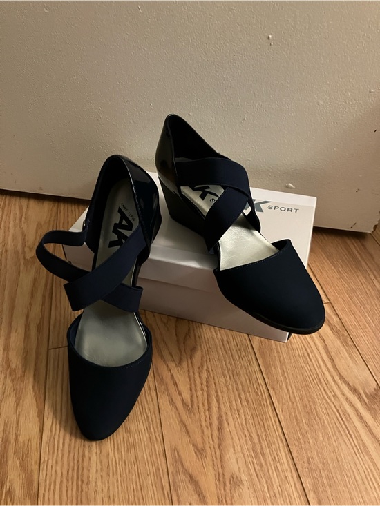 Anne Klein Shoes - Anne Klein Navy Crisscross Strap Wedge